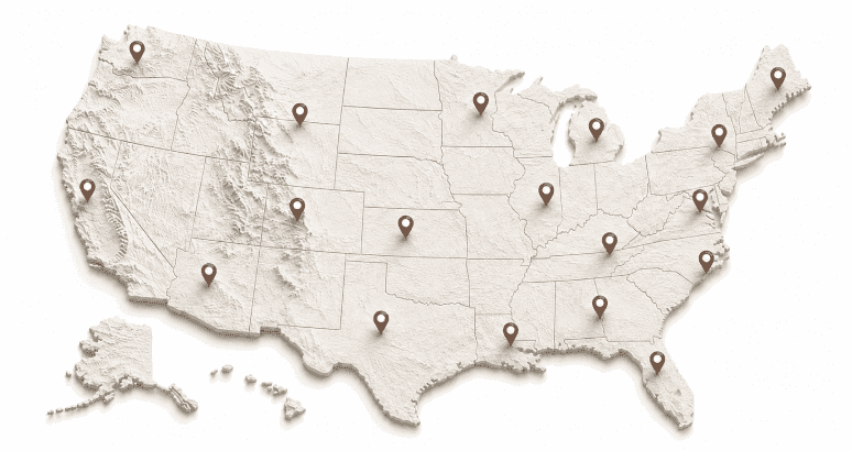 Map of the United States with Heros pharmacy network markers