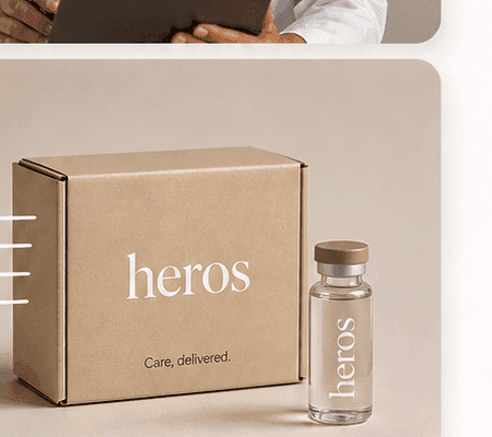 Heros-branded box and medication vial delivered discreetly